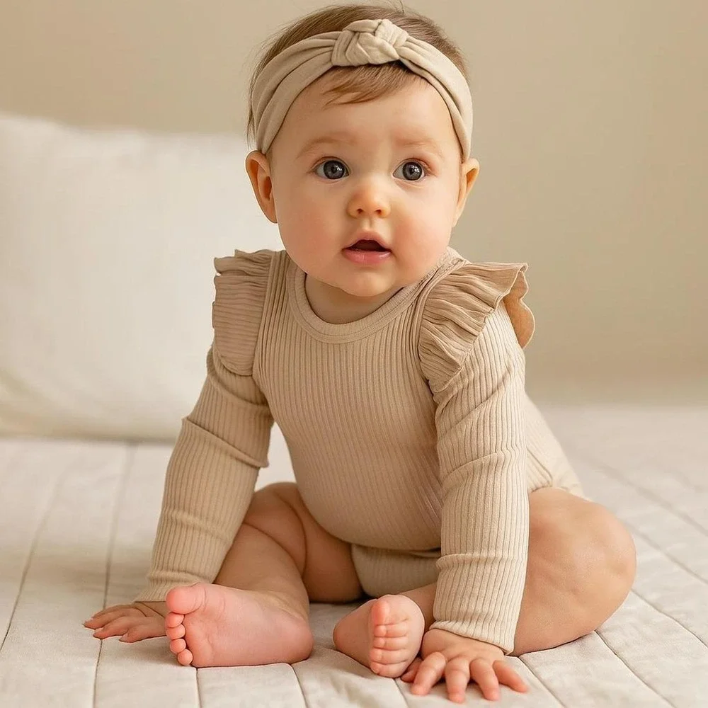 Infant Girl Bodysuit - Cream Size 18-24 Months Ruffle Romper One-Piece